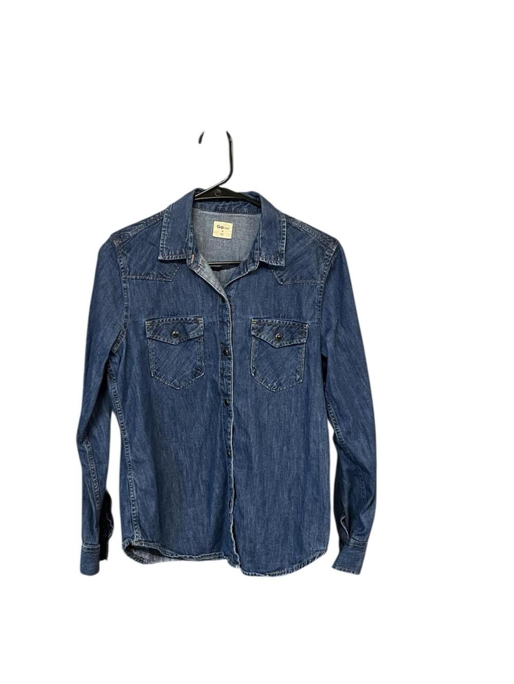 Gap 1969 denim western shirt women M blue snap front cowgirl retro country